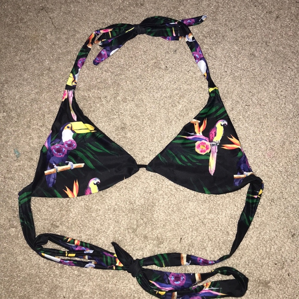 Romwe Black, Multicolored Tropical Bikini top